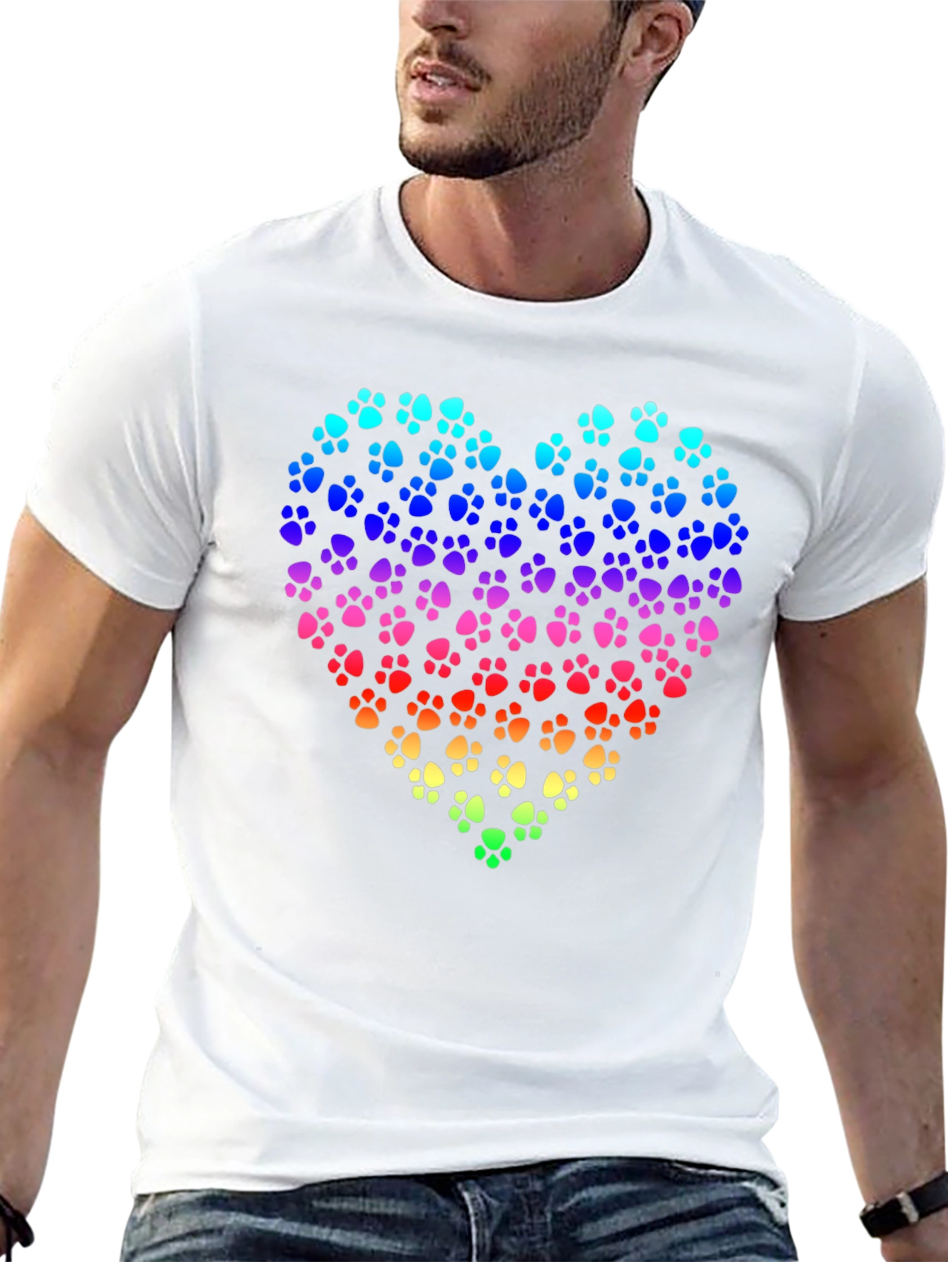 Rainbow Paw Print Heart Black T-Shirt