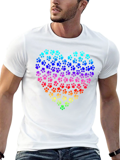 Rainbow Paw Print Heart Black T-Shirt