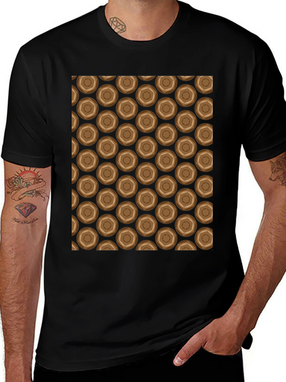 Honeycomb Patterned Black Crew Neck T-Shirt