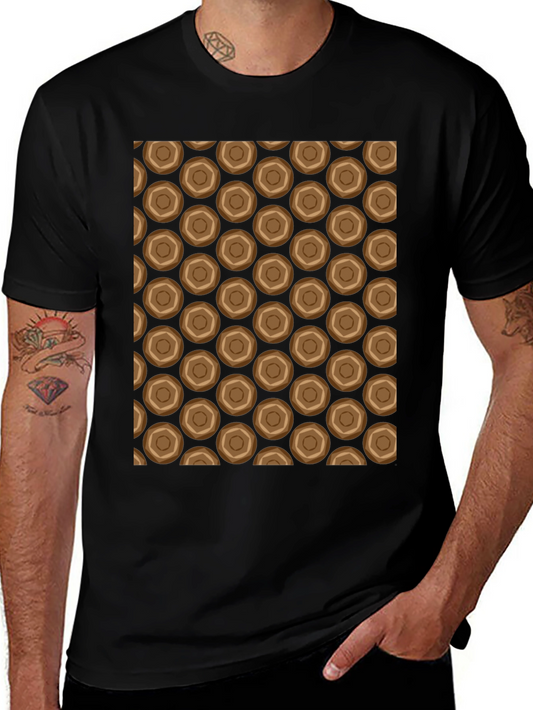 Honeycomb Patterned Black Crew Neck T-Shirt