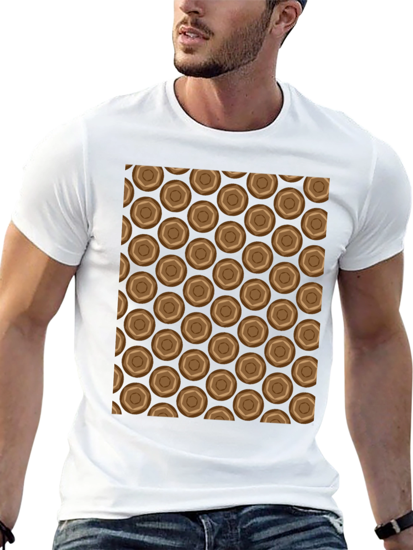 Honeycomb Patterned Black Crew Neck T-Shirt