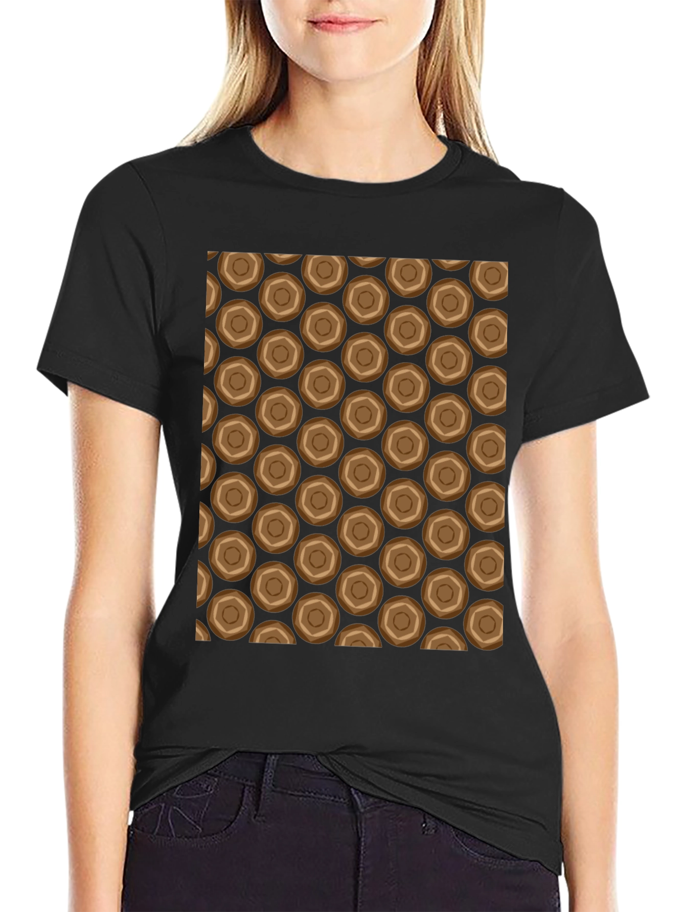 Honeycomb Patterned Black Crew Neck T-Shirt