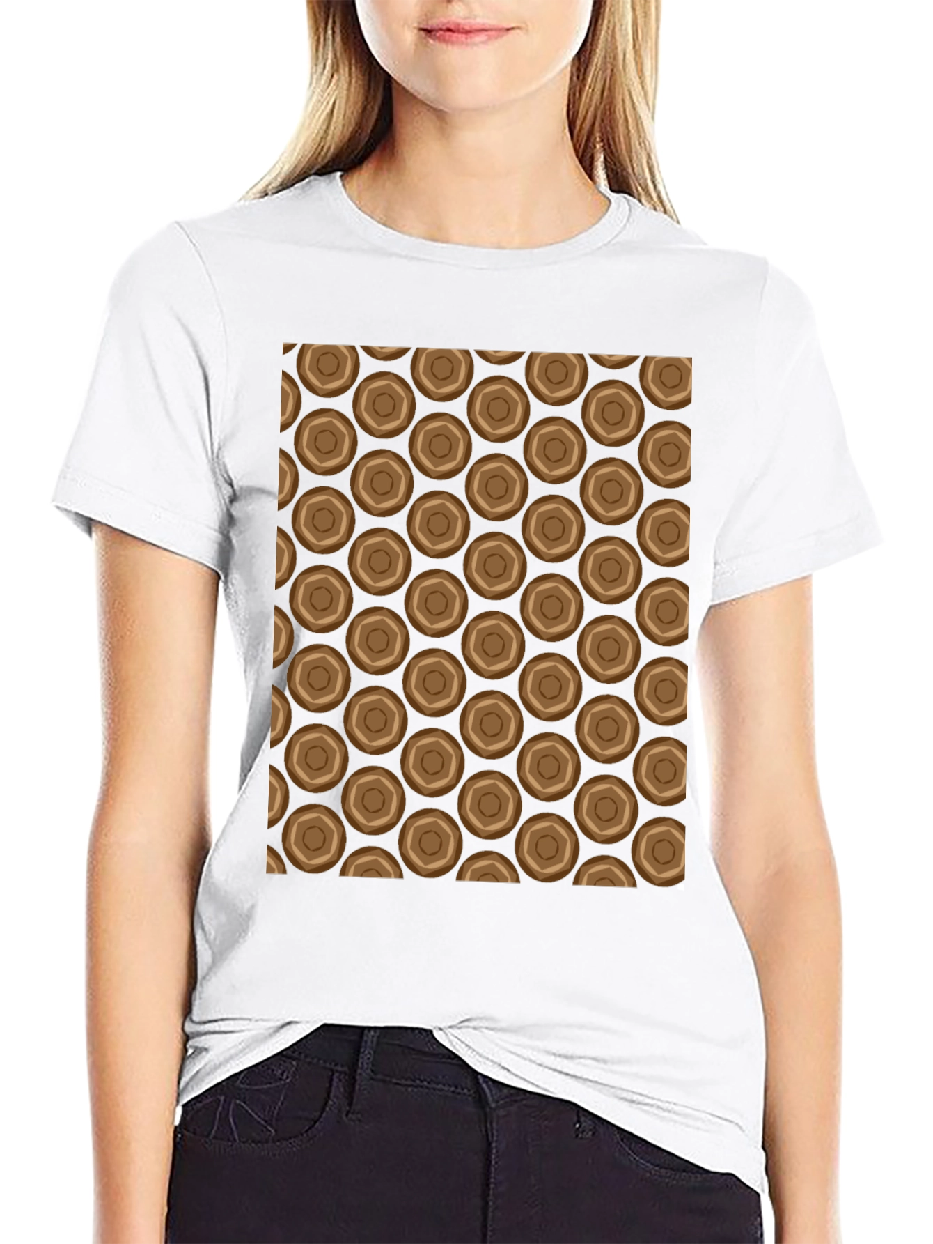 Honeycomb Patterned Black Crew Neck T-Shirt