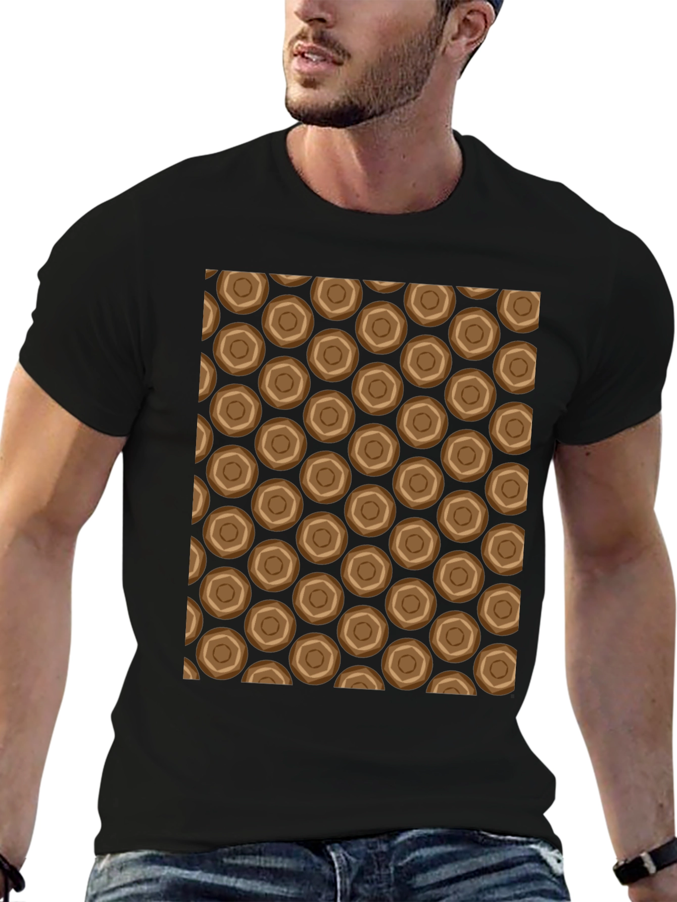 Honeycomb Patterned Black Crew Neck T-Shirt