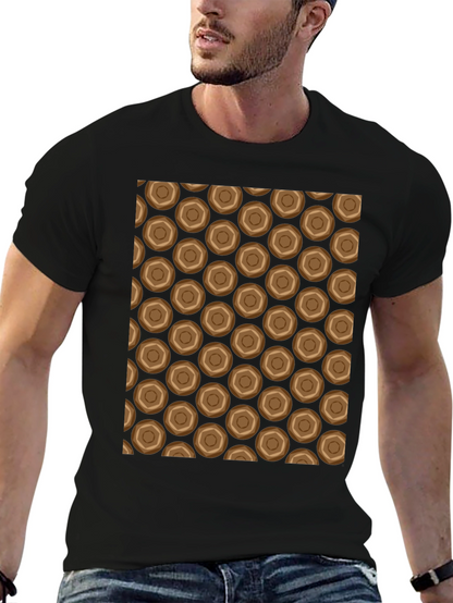 Honeycomb Patterned Black Crew Neck T-Shirt