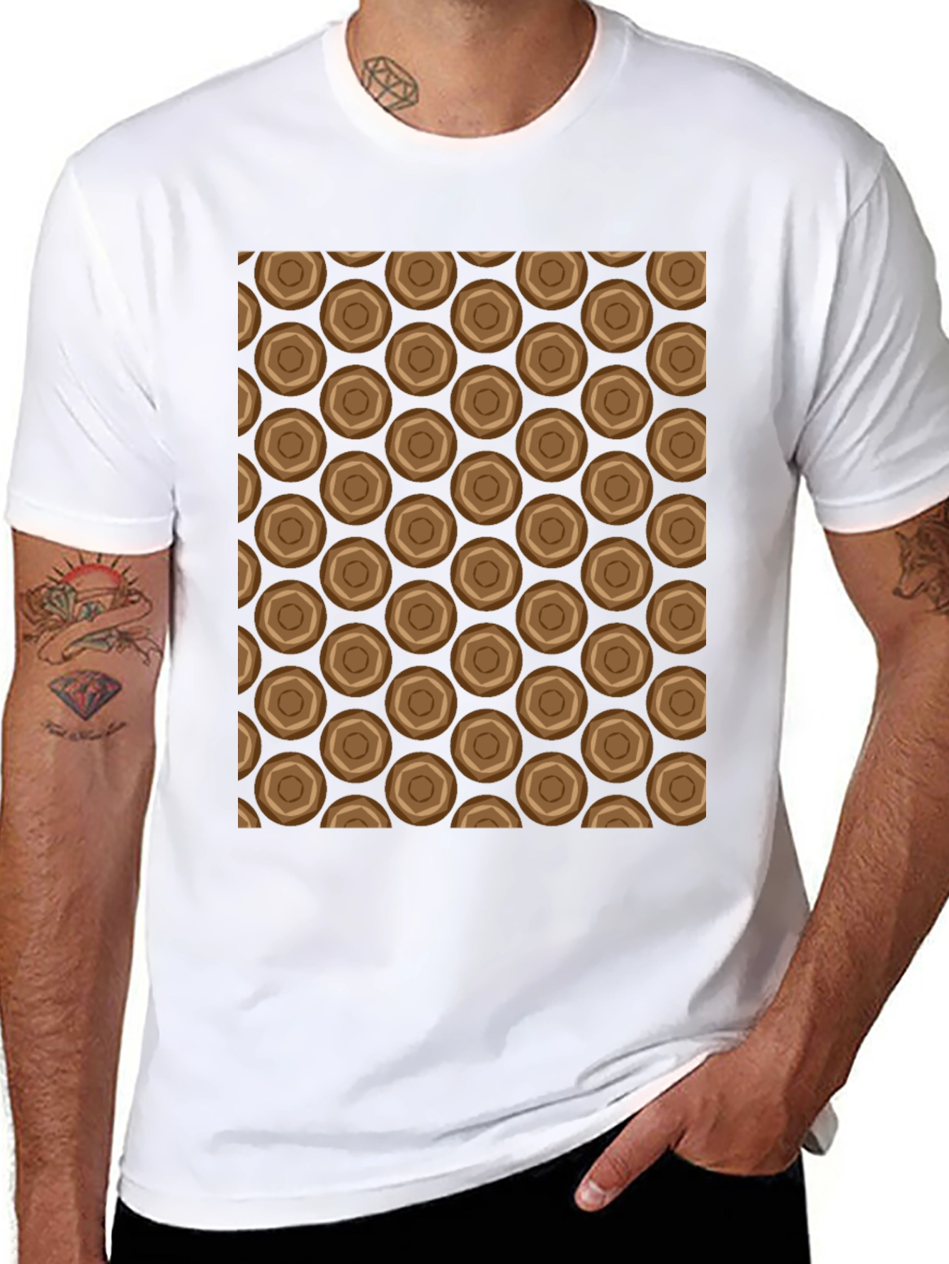 Honeycomb Patterned Black Crew Neck T-Shirt