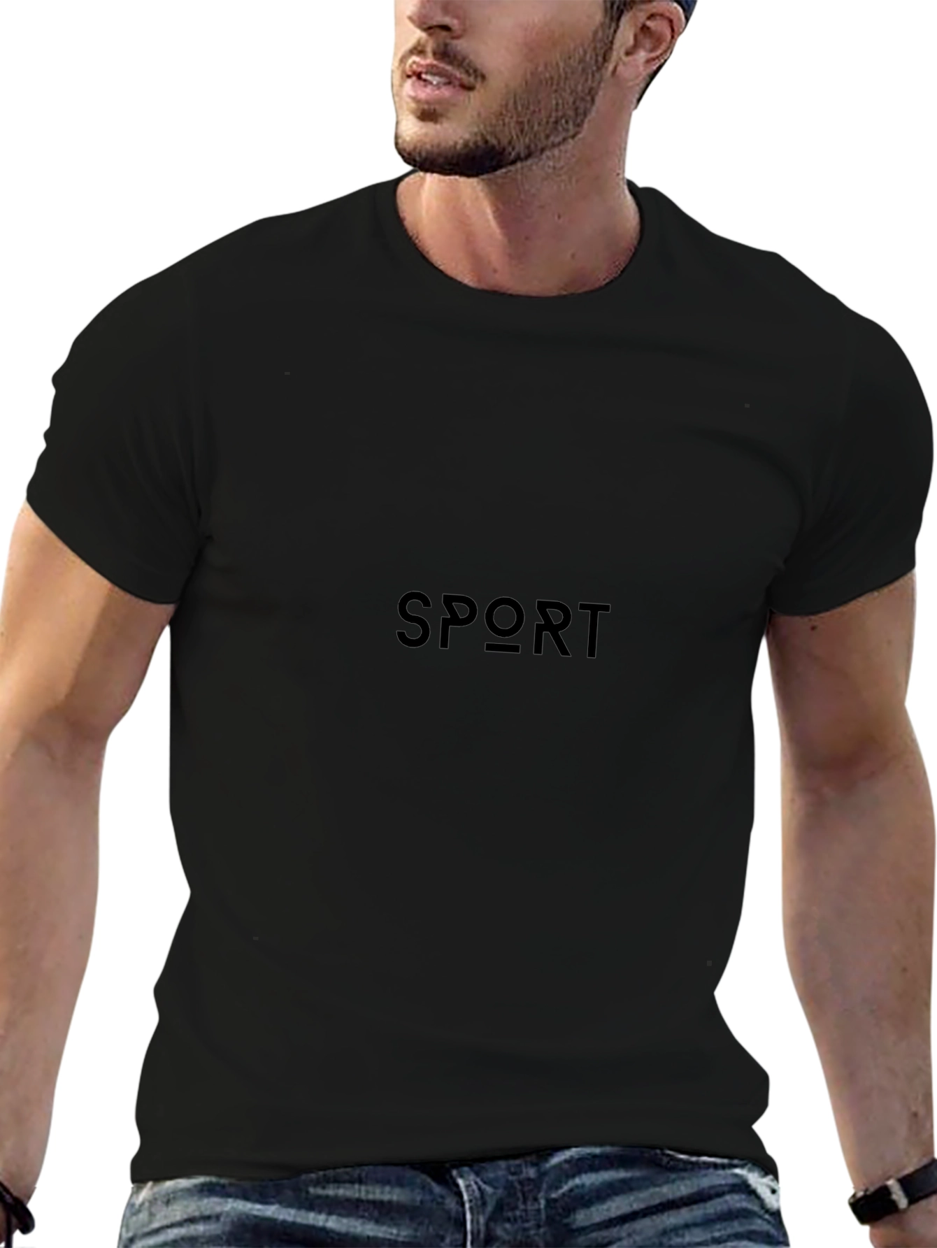 Sport Print Black T-Shirt Casual Wear