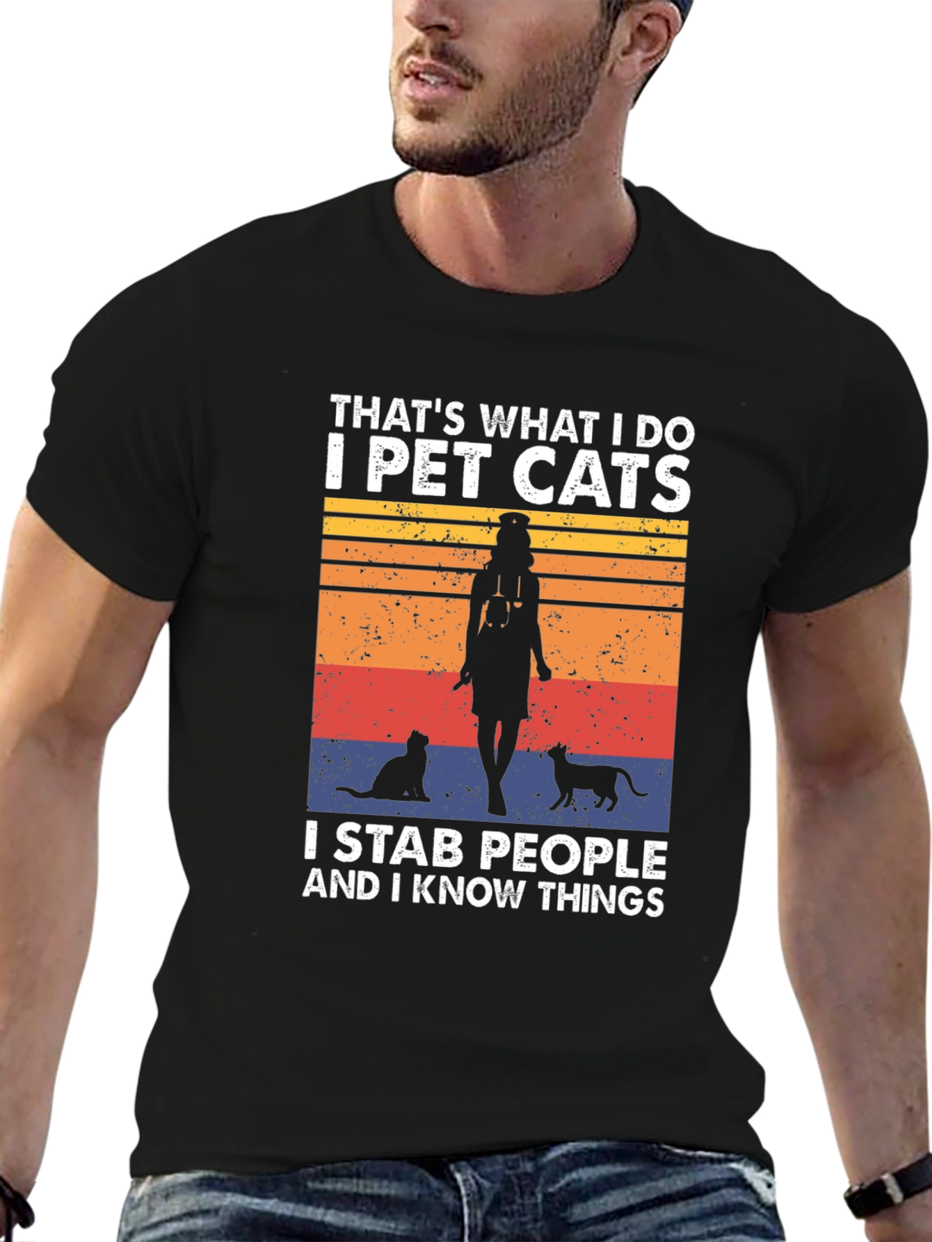 I Pet Cats T-Shirt - Funny Novelty Tee