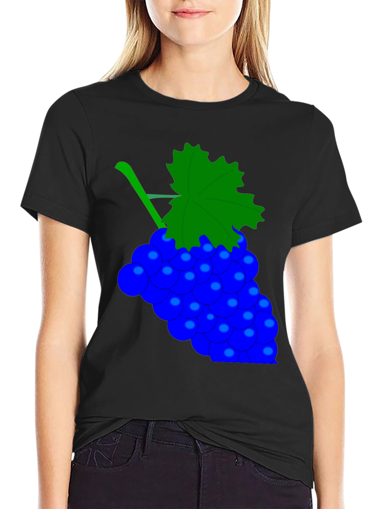 Novelty Grape Design Black T-Shirt