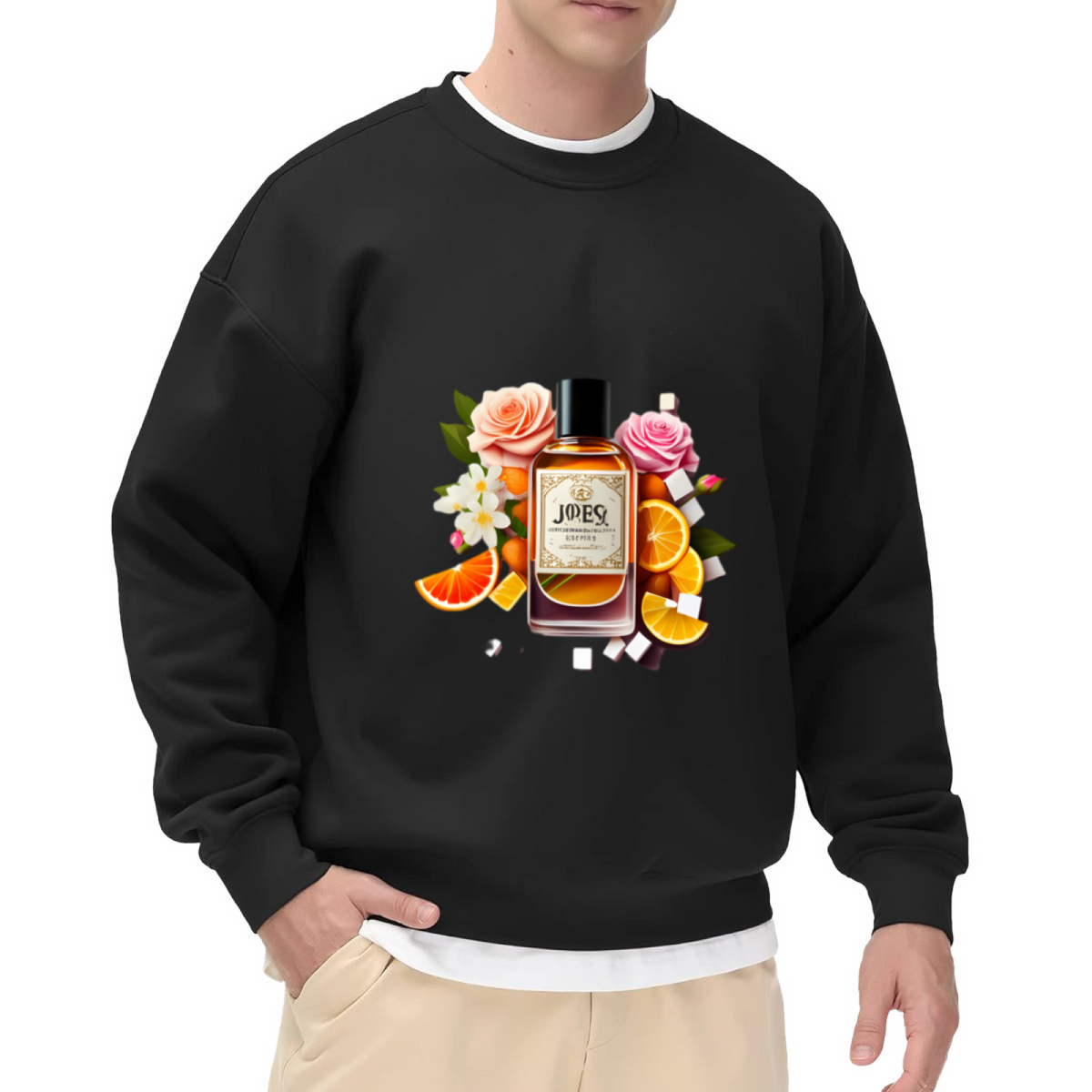 Perfume Bottle Roses Crewneck Sweatshirt - Floral Art Aesthetic Design Pullover
