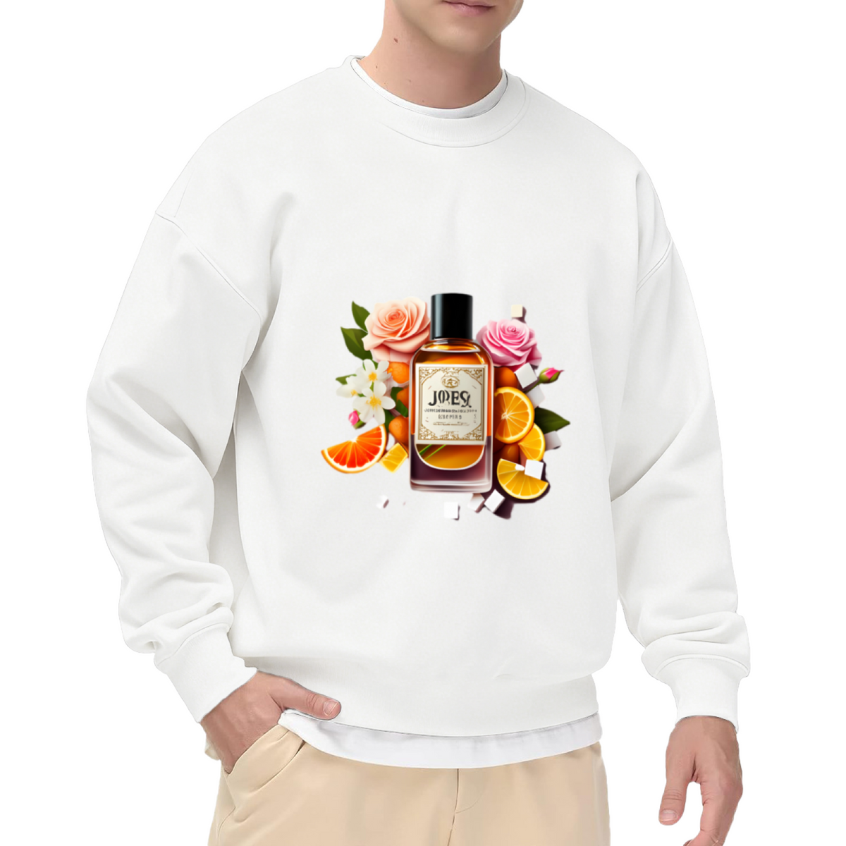 Perfume Bottle Roses Crewneck Sweatshirt - Floral Art Aesthetic Design Pullover