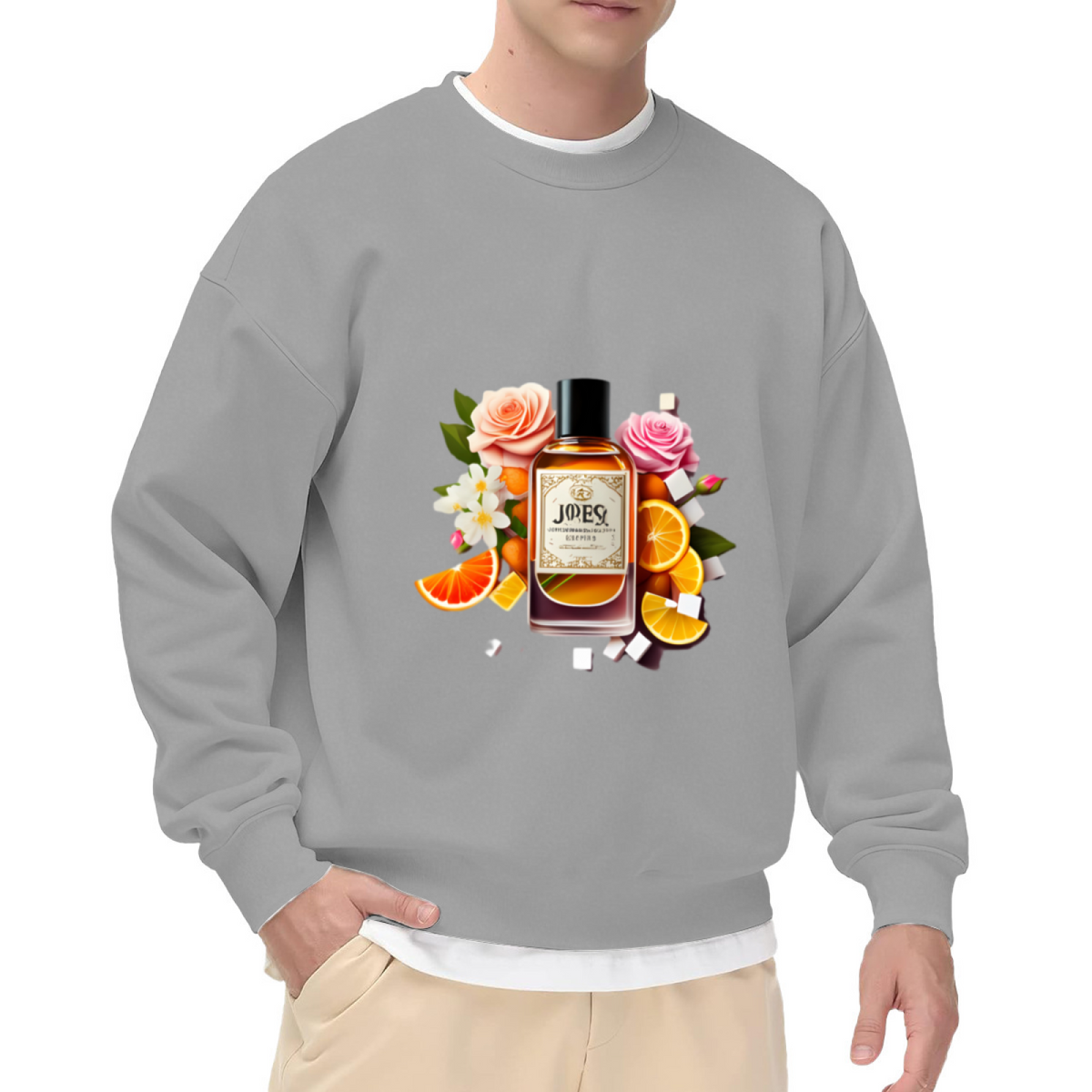 Perfume Bottle Roses Crewneck Sweatshirt - Floral Art Aesthetic Design Pullover