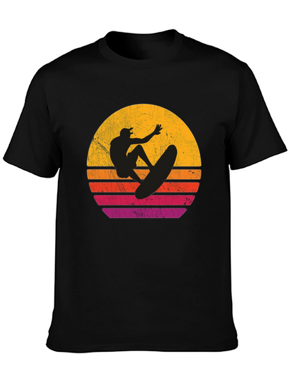 Surfer Sunset Graphic T-Shirt - Black Cotton Tee