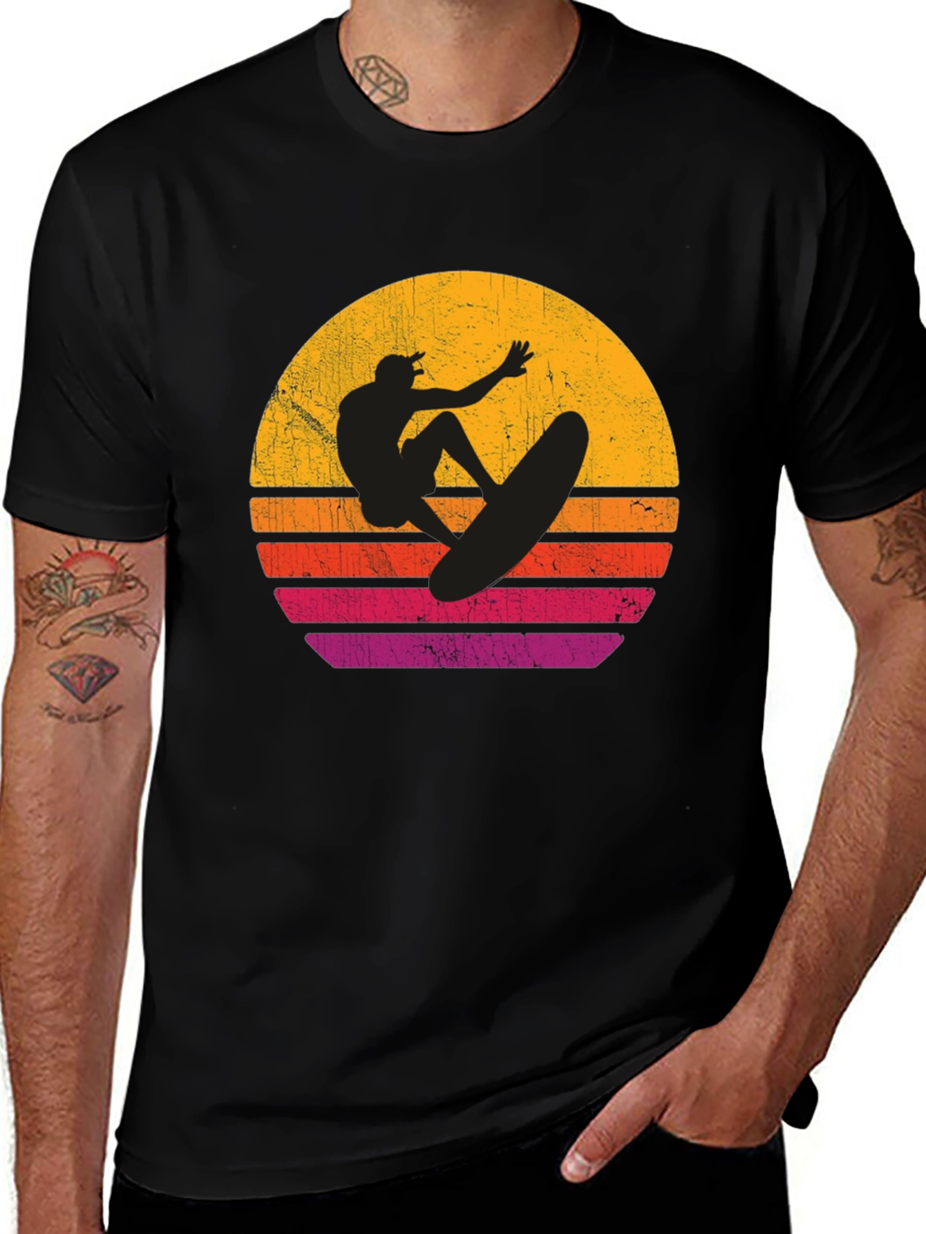 Surfer Sunset Graphic T-Shirt - Black Cotton Tee