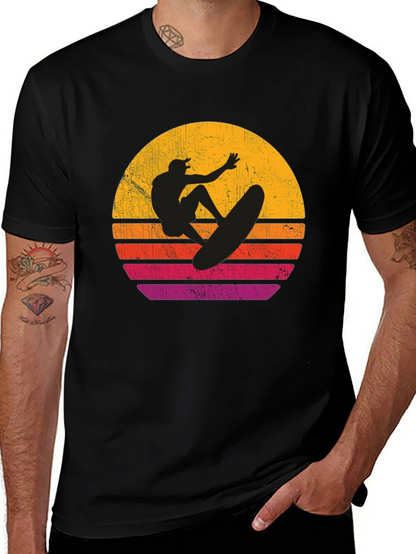 Surfer Sunset Graphic T-Shirt - Black Cotton Tee