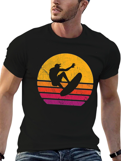 Surfer Sunset Graphic T-Shirt - Black Cotton Tee