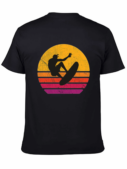 Surfer Sunset Graphic T-Shirt - Black Cotton Tee