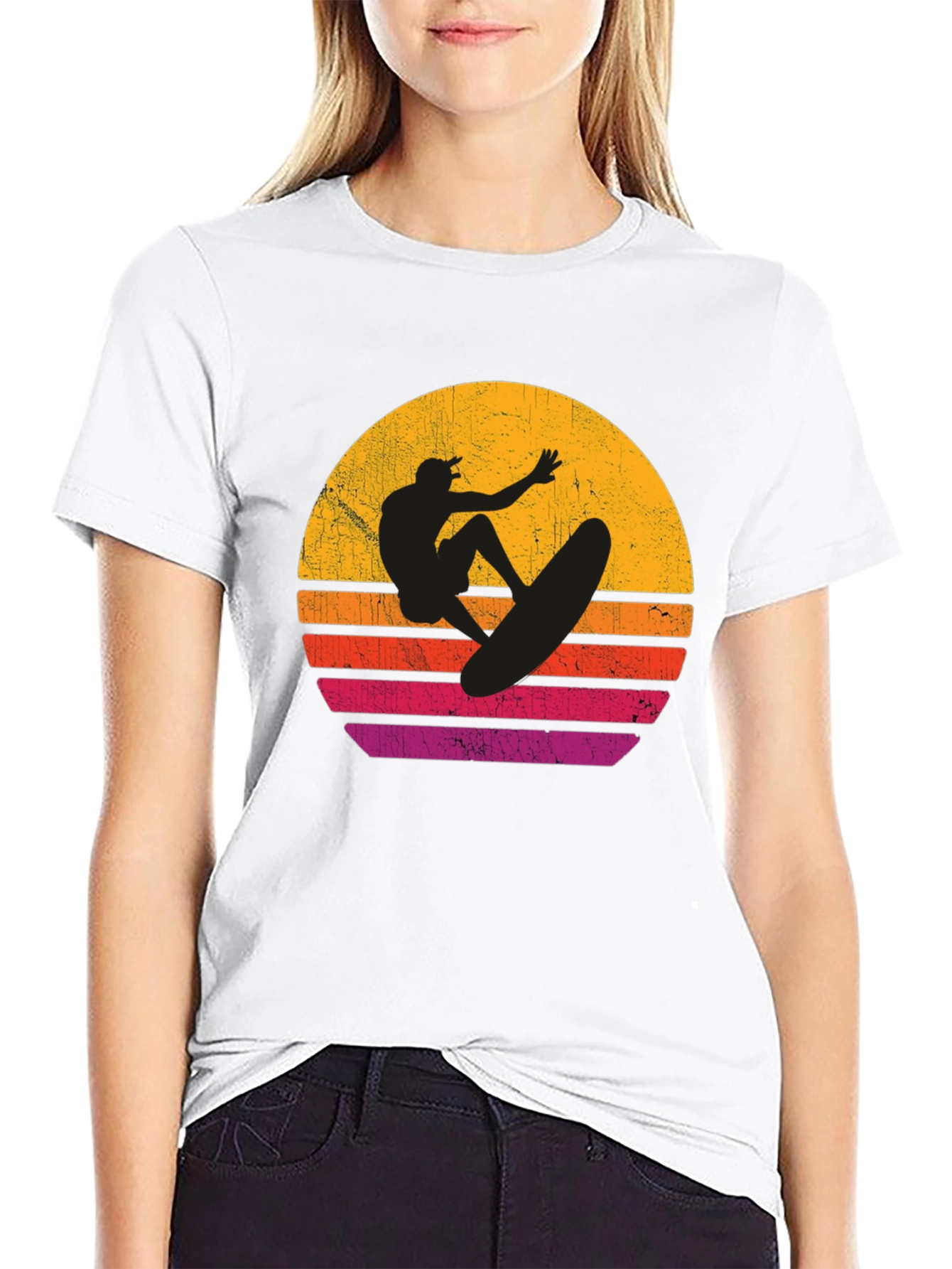 Surfer Sunset Graphic T-Shirt - Black Cotton Tee