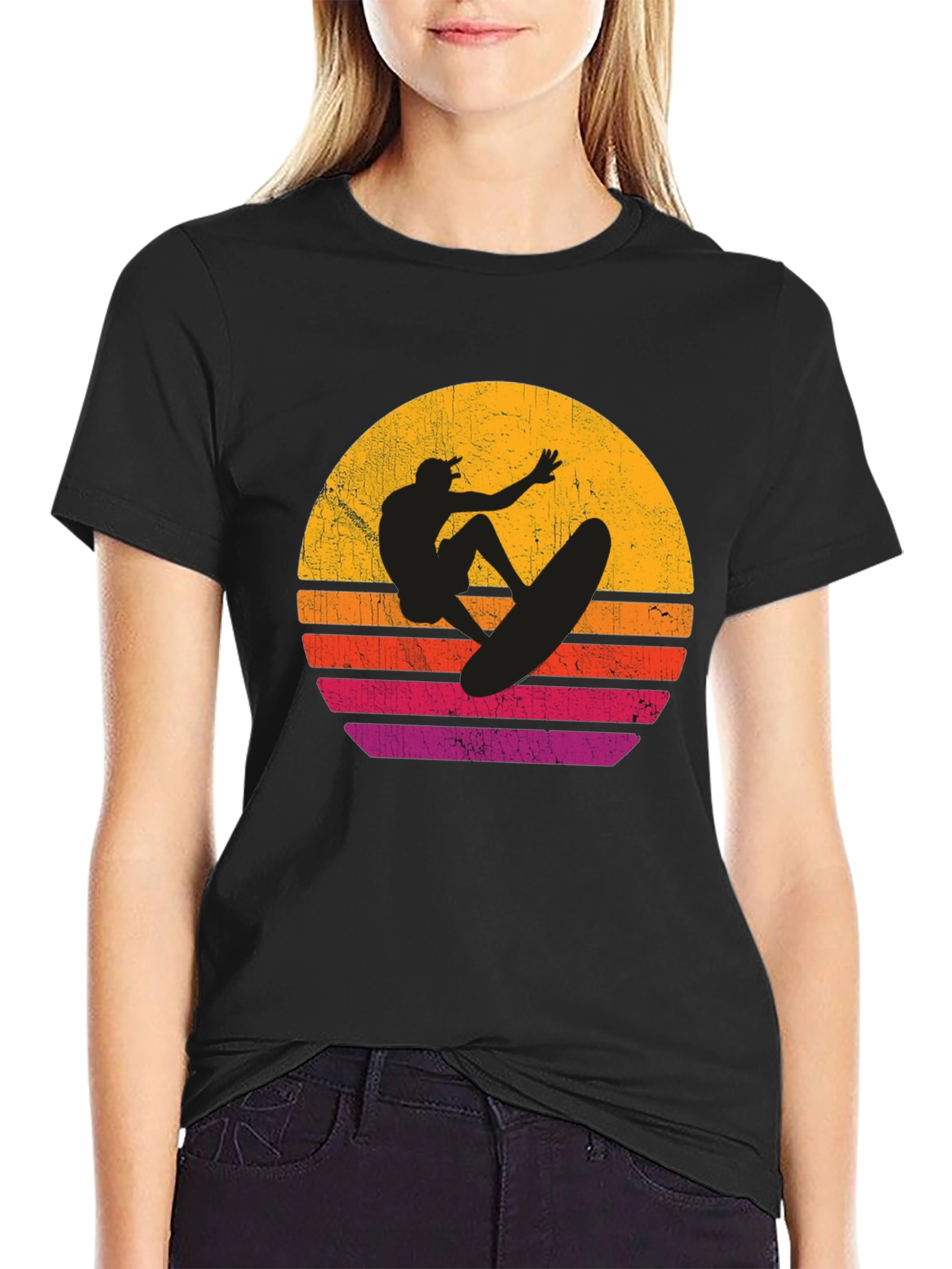 Surfer Sunset Graphic T-Shirt - Black Cotton Tee