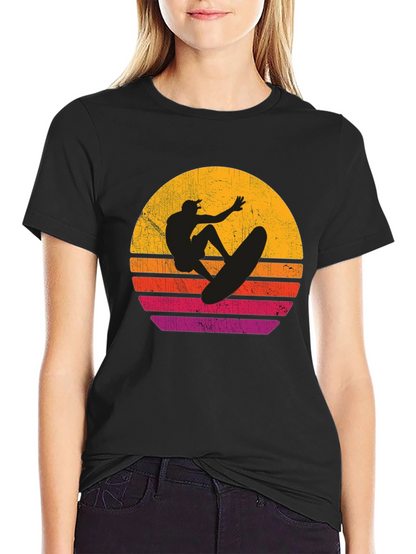 Surfer Sunset Graphic T-Shirt - Black Cotton Tee