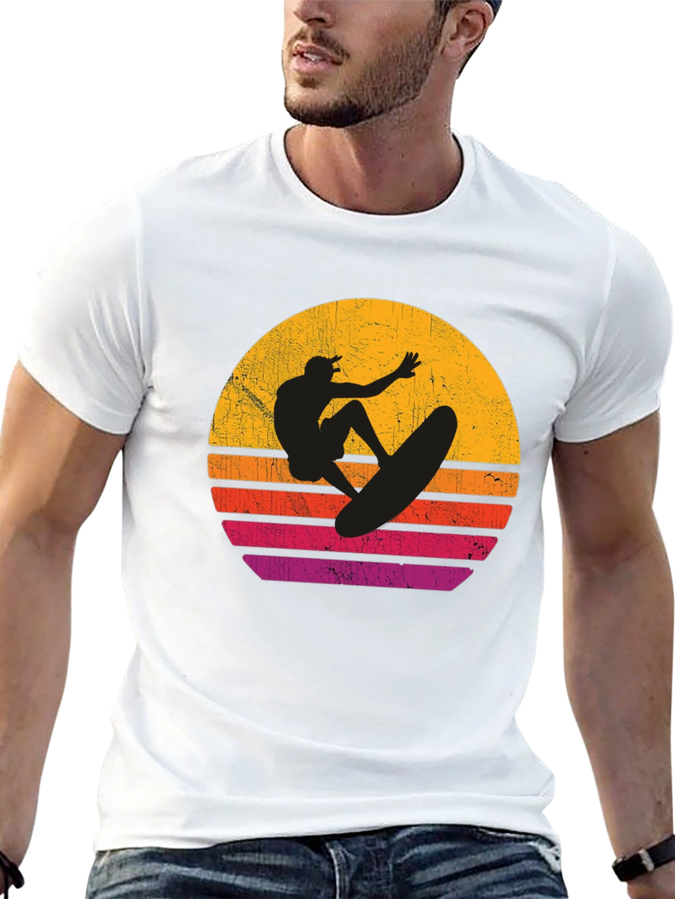 Surfer Sunset Graphic T-Shirt - Black Cotton Tee