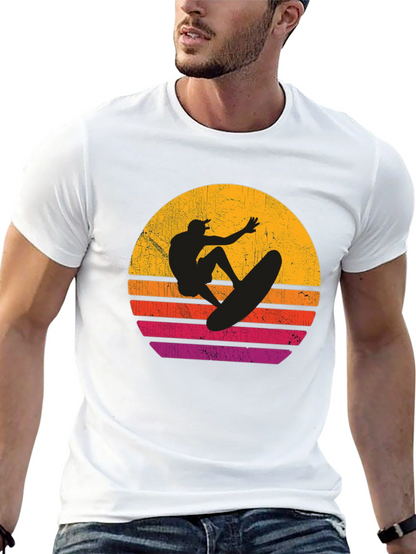 Surfer Sunset Graphic T-Shirt - Black Cotton Tee