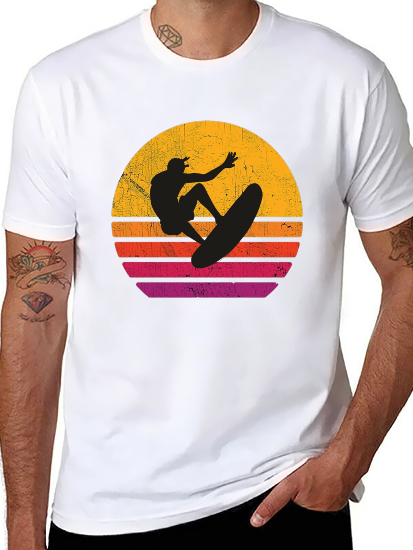 Surfer Sunset Graphic T-Shirt - Black Cotton Tee