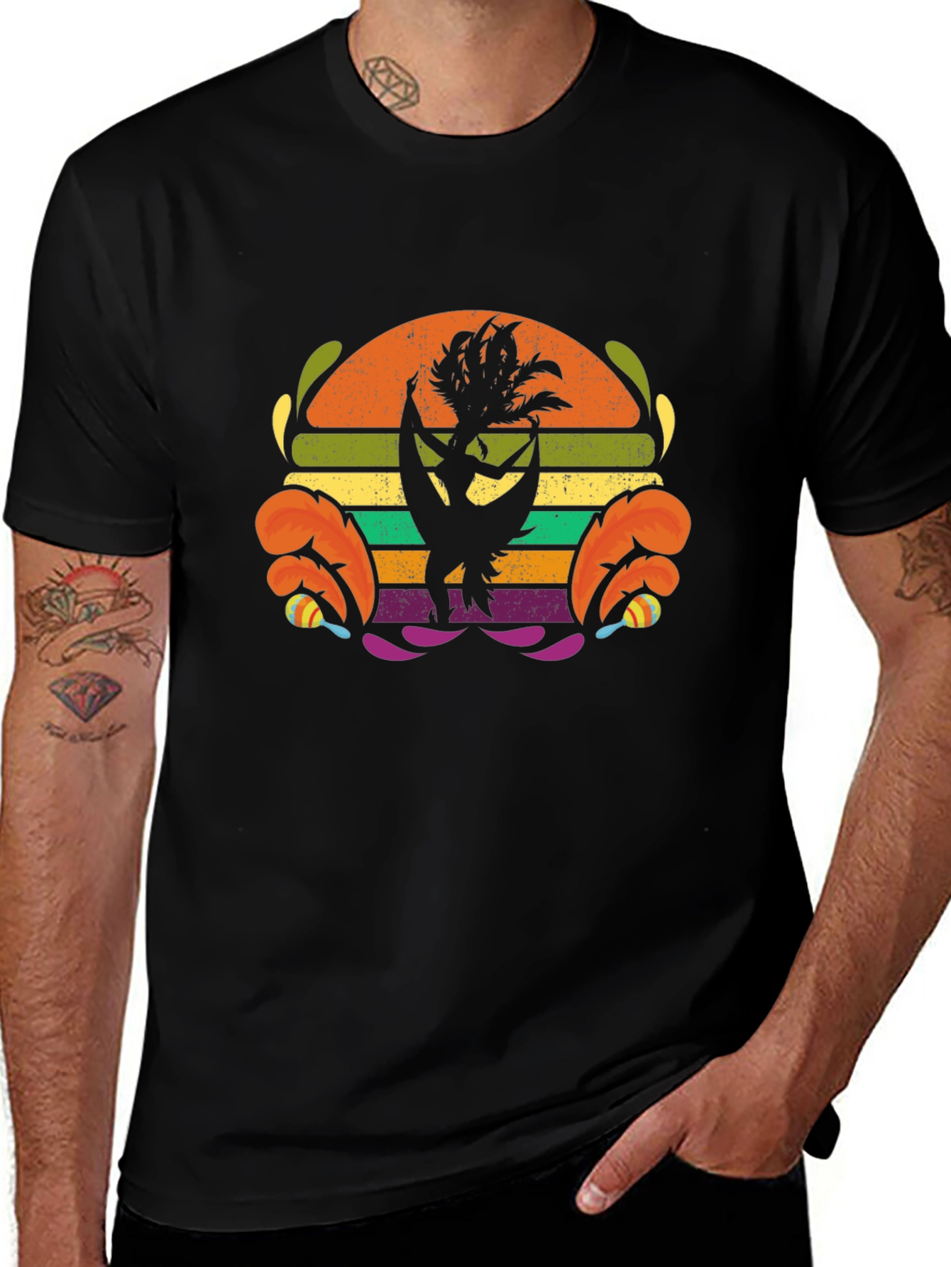 Retro Hula Dancer Graphic Tee - Black