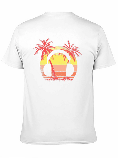 Sunset Palm Tree Headphones Graphic T-Shirt