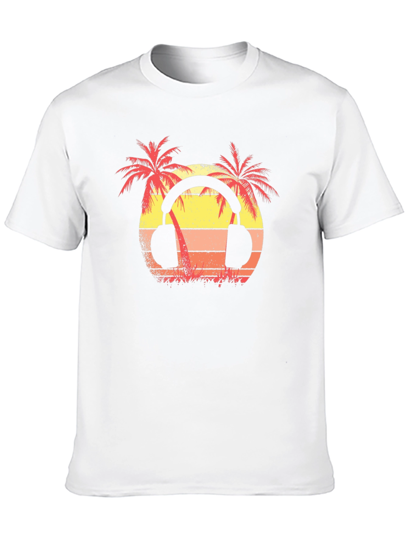Sunset Palm Tree Headphones Graphic T-Shirt