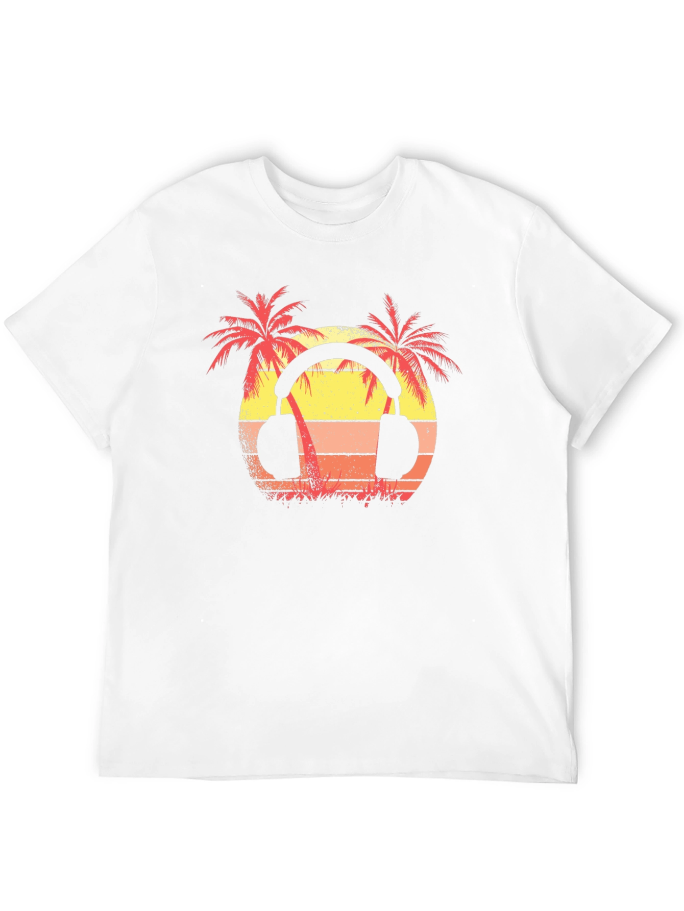 Sunset Palm Tree Headphones Graphic T-Shirt