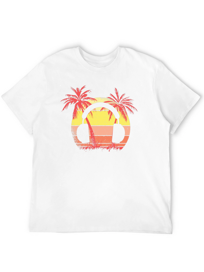 Sunset Palm Tree Headphones Graphic T-Shirt