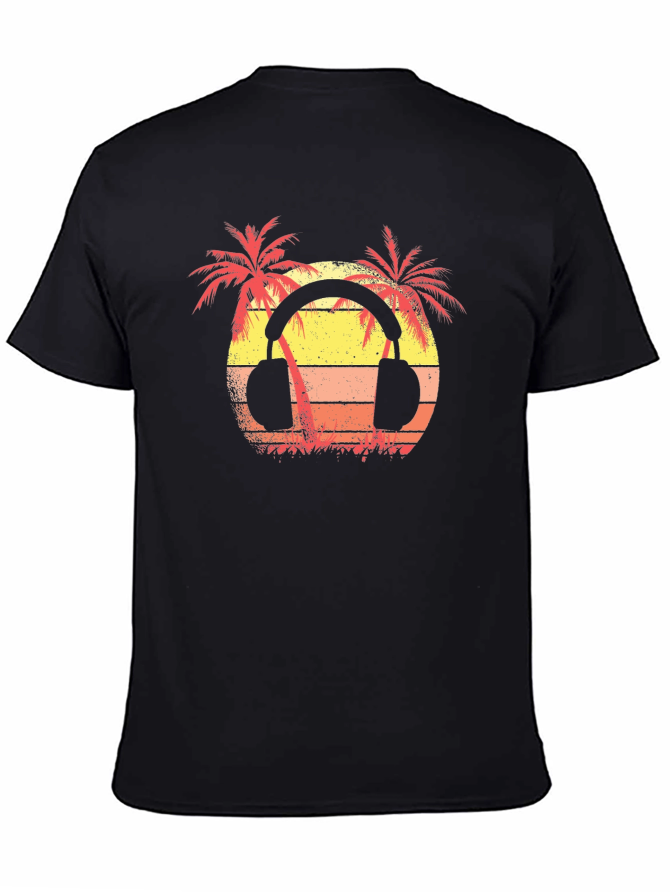 Sunset Palm Tree Headphones Graphic T-Shirt