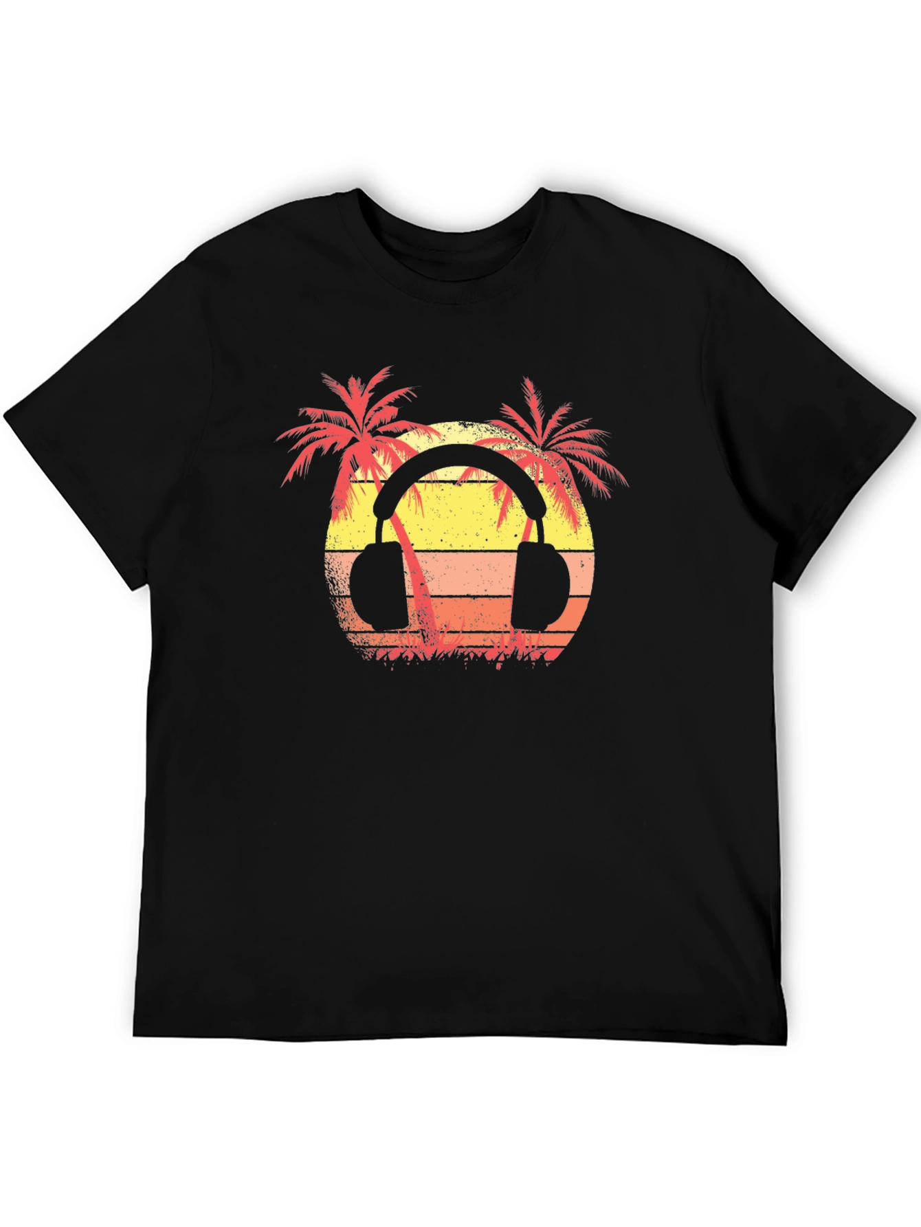 Sunset Palm Tree Headphones Graphic T-Shirt