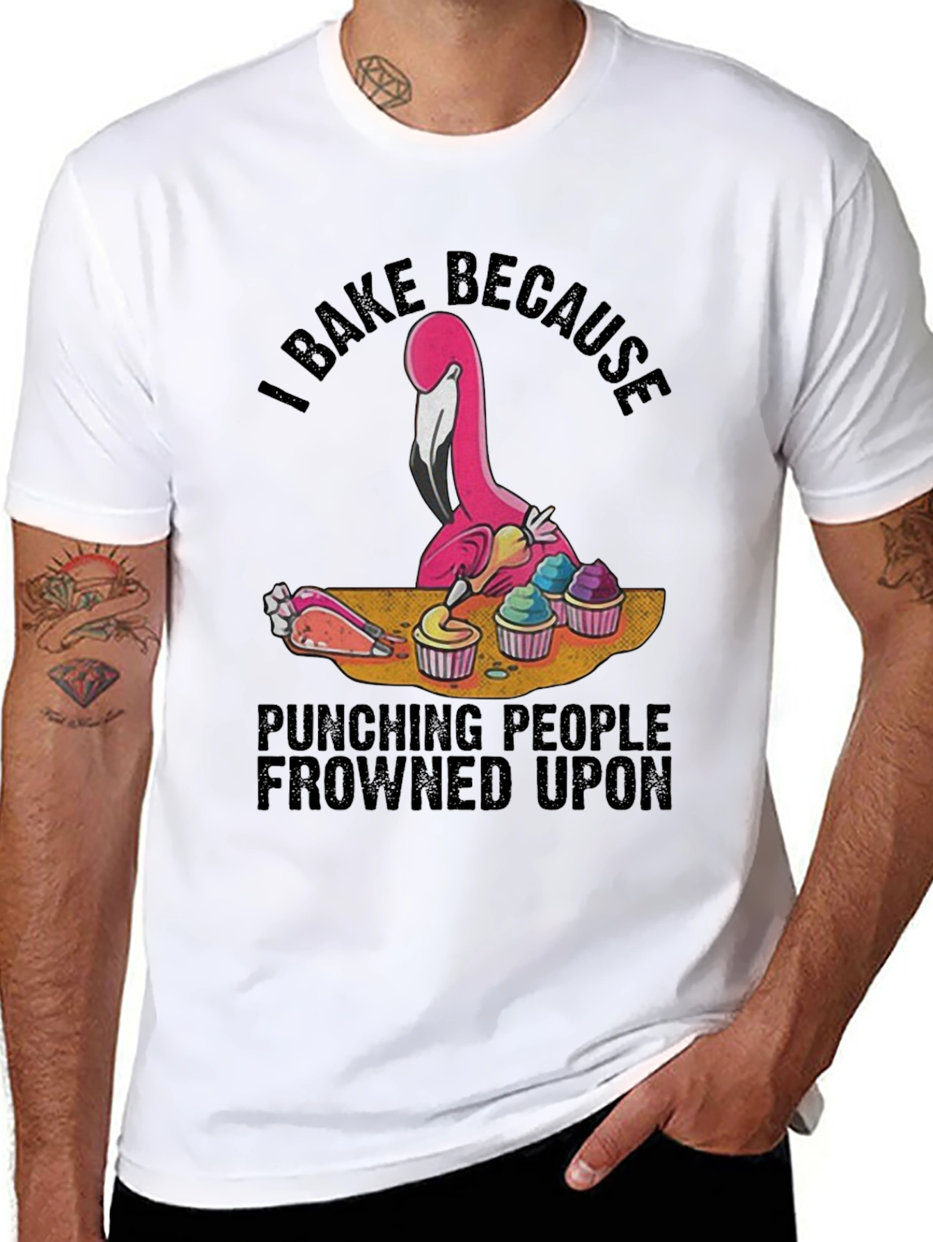I Bake Because Punching People Frowned Upon Black T-Shirt