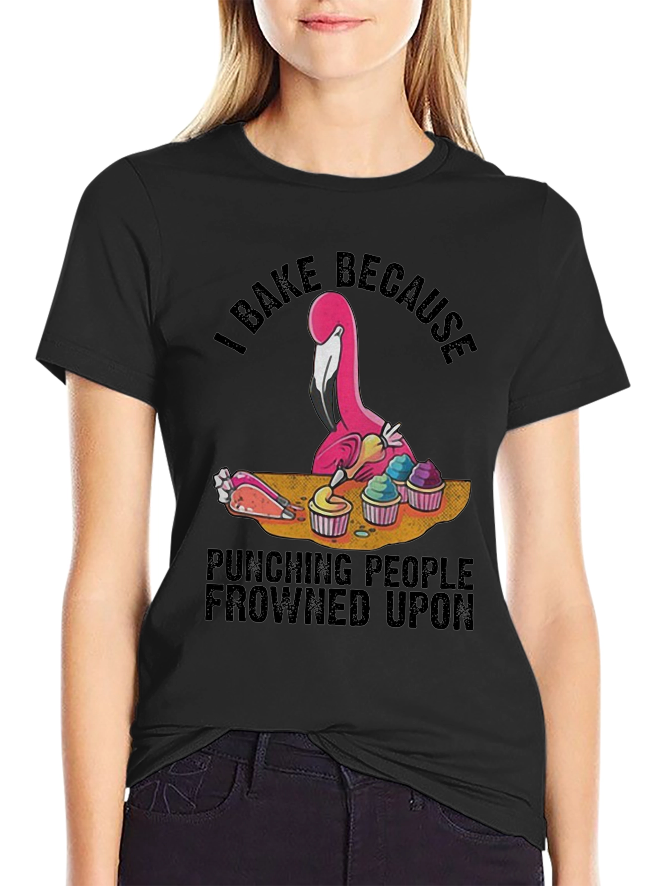 I Bake Because Punching People Frowned Upon Black T-Shirt