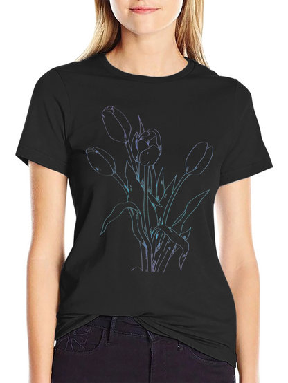 Tulip Outline Graphic Tee - Black