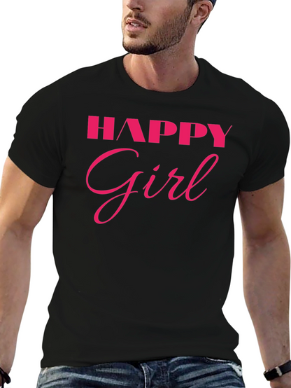 Happy Girl Graphic Tee - Black Cotton T-Shirt