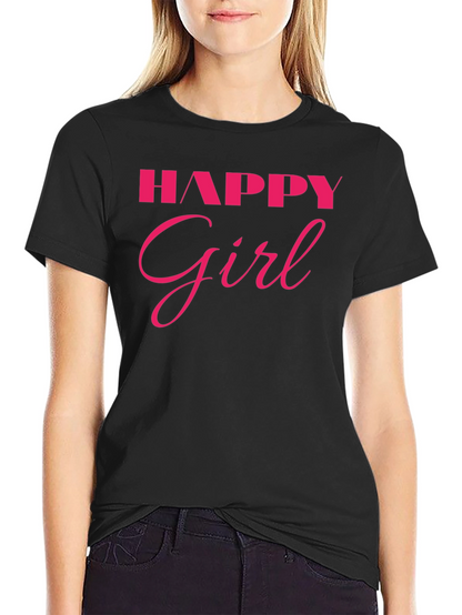 Happy Girl Graphic Tee - Black Cotton T-Shirt