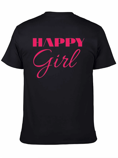 Happy Girl Graphic Tee - Black Cotton T-Shirt
