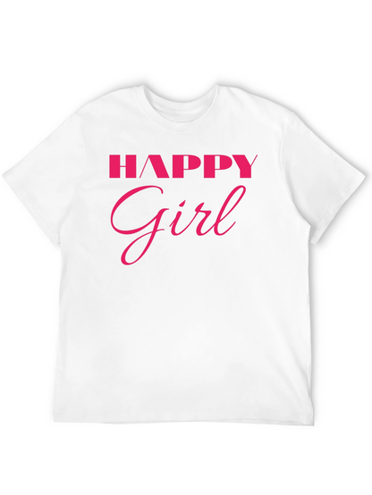 Happy Girl Graphic Tee - Black Cotton T-Shirt
