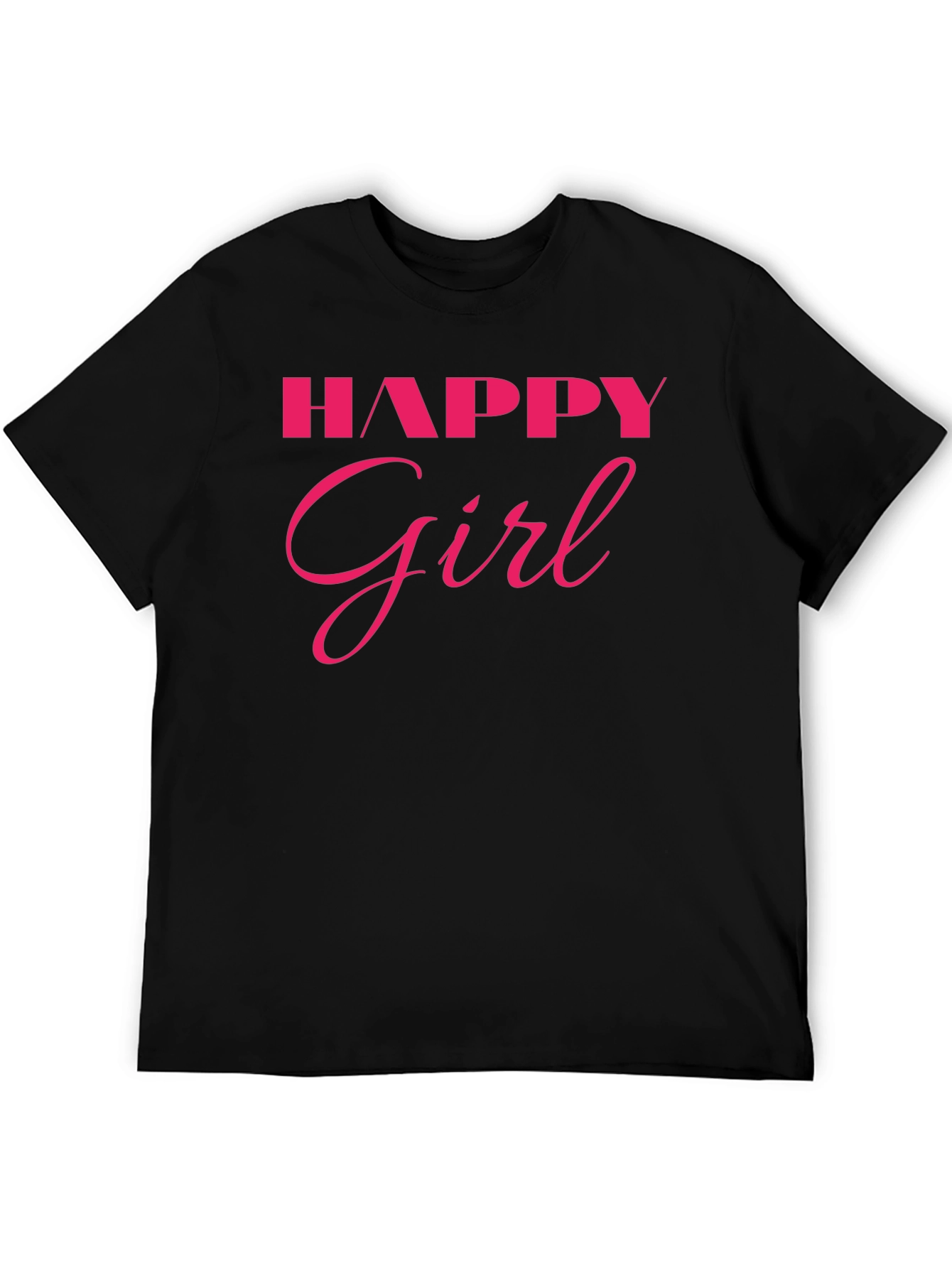 Happy Girl Graphic Tee - Black Cotton T-Shirt