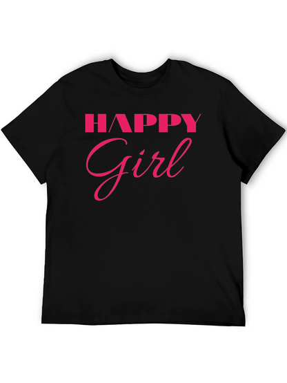 Happy Girl Graphic Tee - Black Cotton T-Shirt
