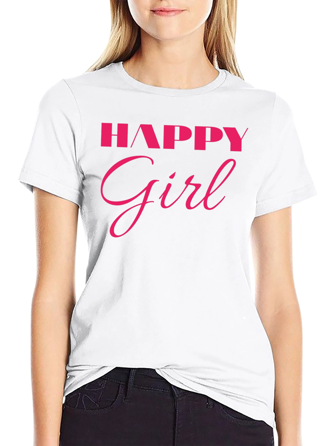 Happy Girl Graphic Tee - Black Cotton T-Shirt