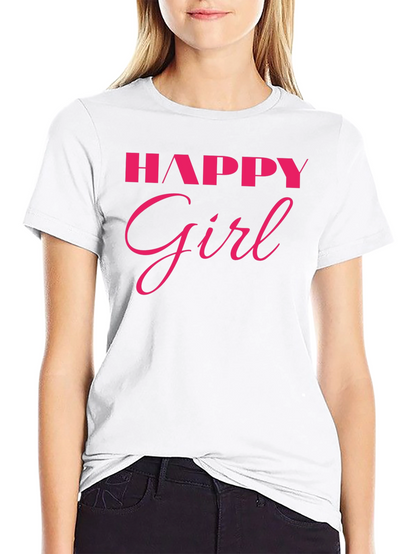Happy Girl Graphic Tee - Black Cotton T-Shirt