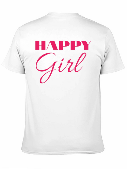Happy Girl Graphic Tee - Black Cotton T-Shirt