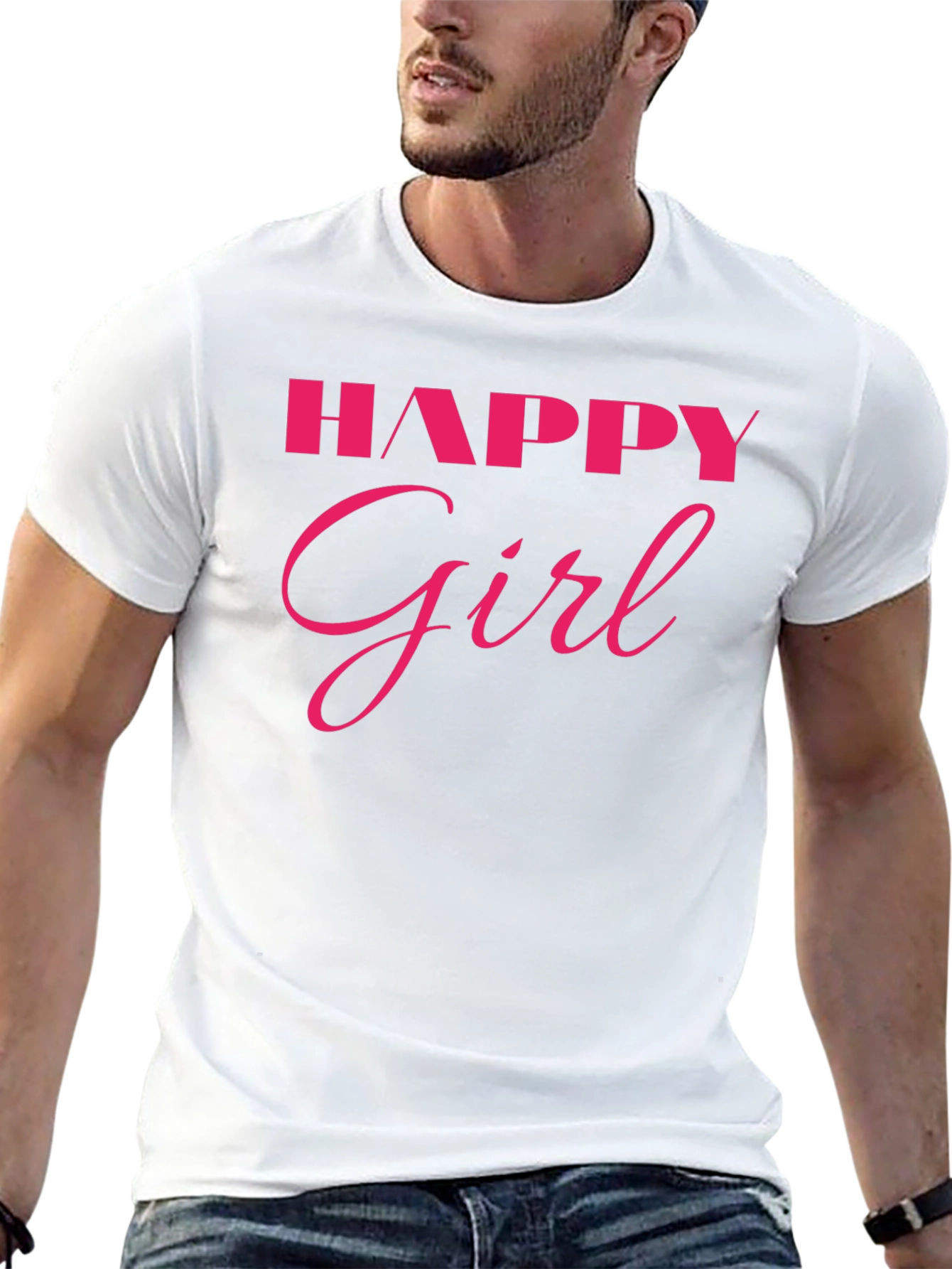 Happy Girl Graphic Tee - Black Cotton T-Shirt