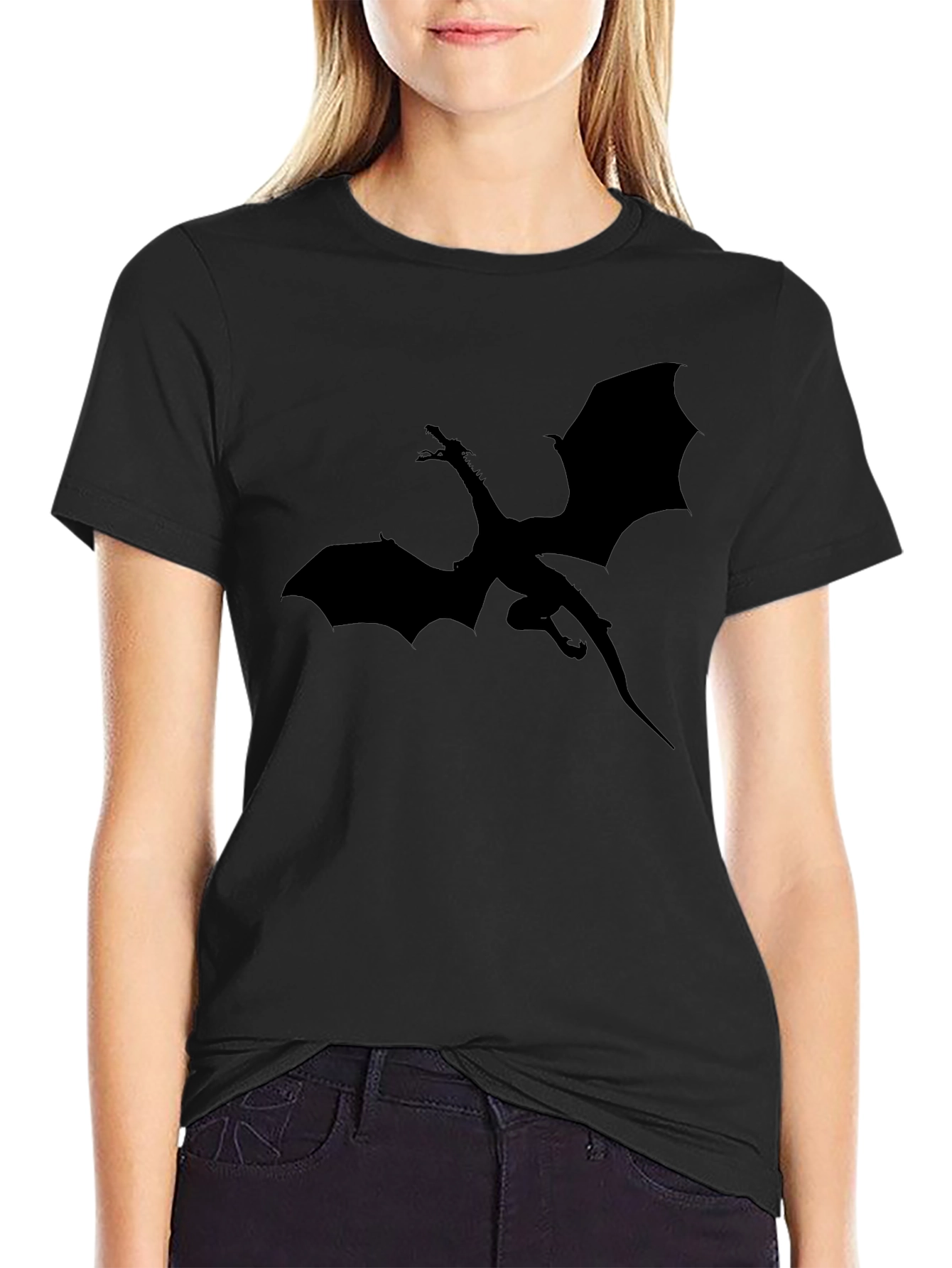 Dragon Silhouette Graphic T-Shirt - Black