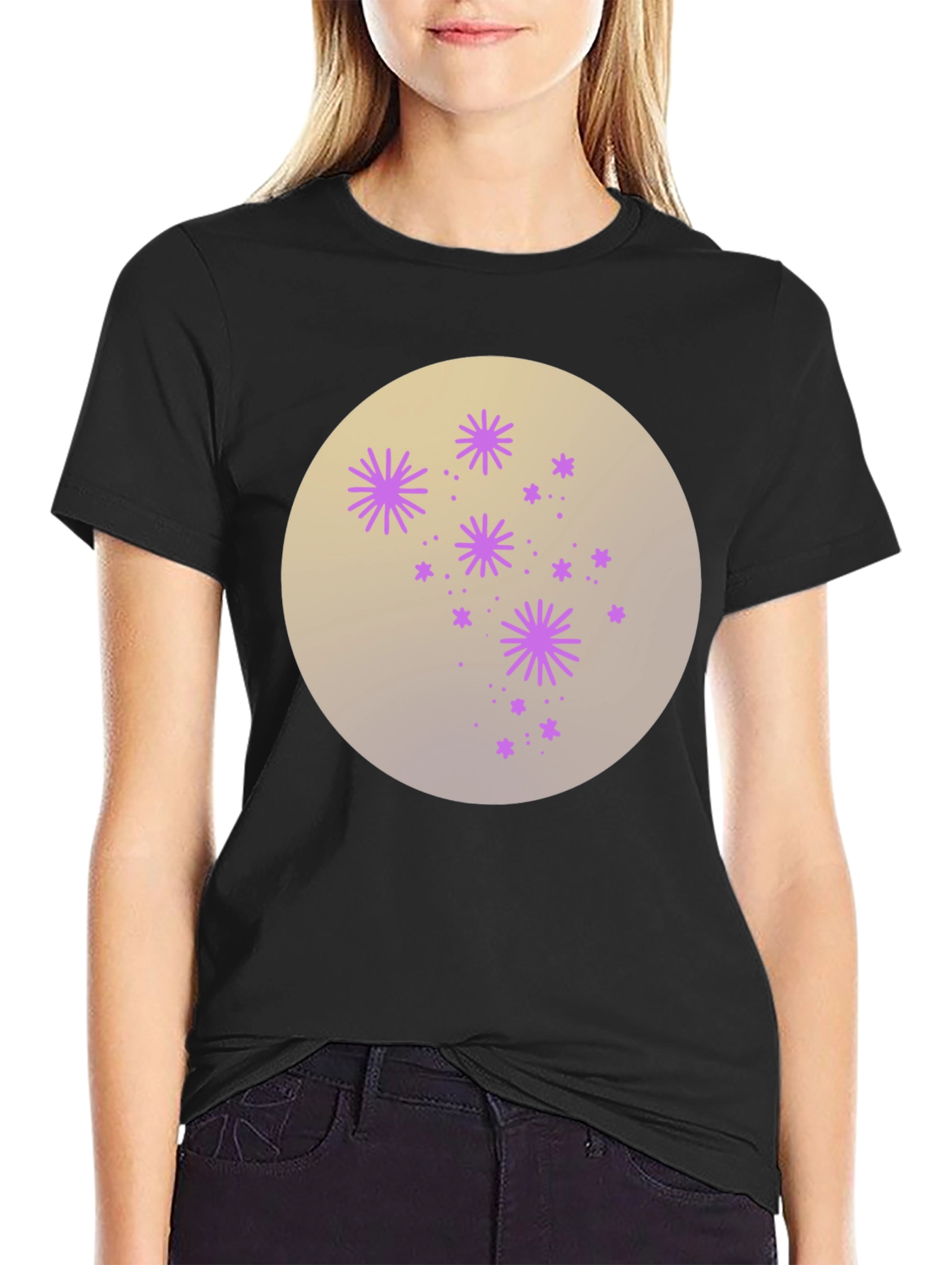Celestial Starburst Graphic Tee - Black Cotton Blend