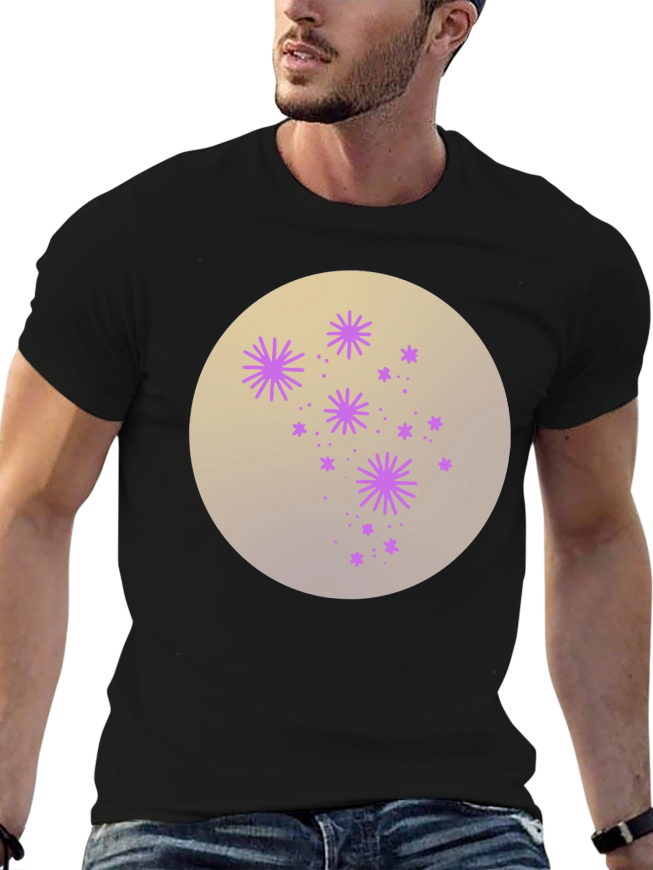 Celestial Starburst Graphic Tee - Black Cotton Blend